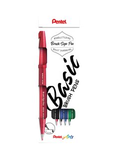 Pentel Brush SES15 4 Kleuren Zw-Rd-Bl-Gr
